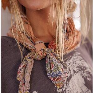 Magnolia Pearl Floral Scarf Orange Accents Bohemian Artistic NWT